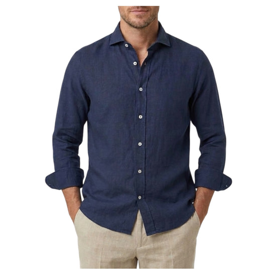 Camicia Simo uomo in lino Blu navy B050 23 BASTONCINO 