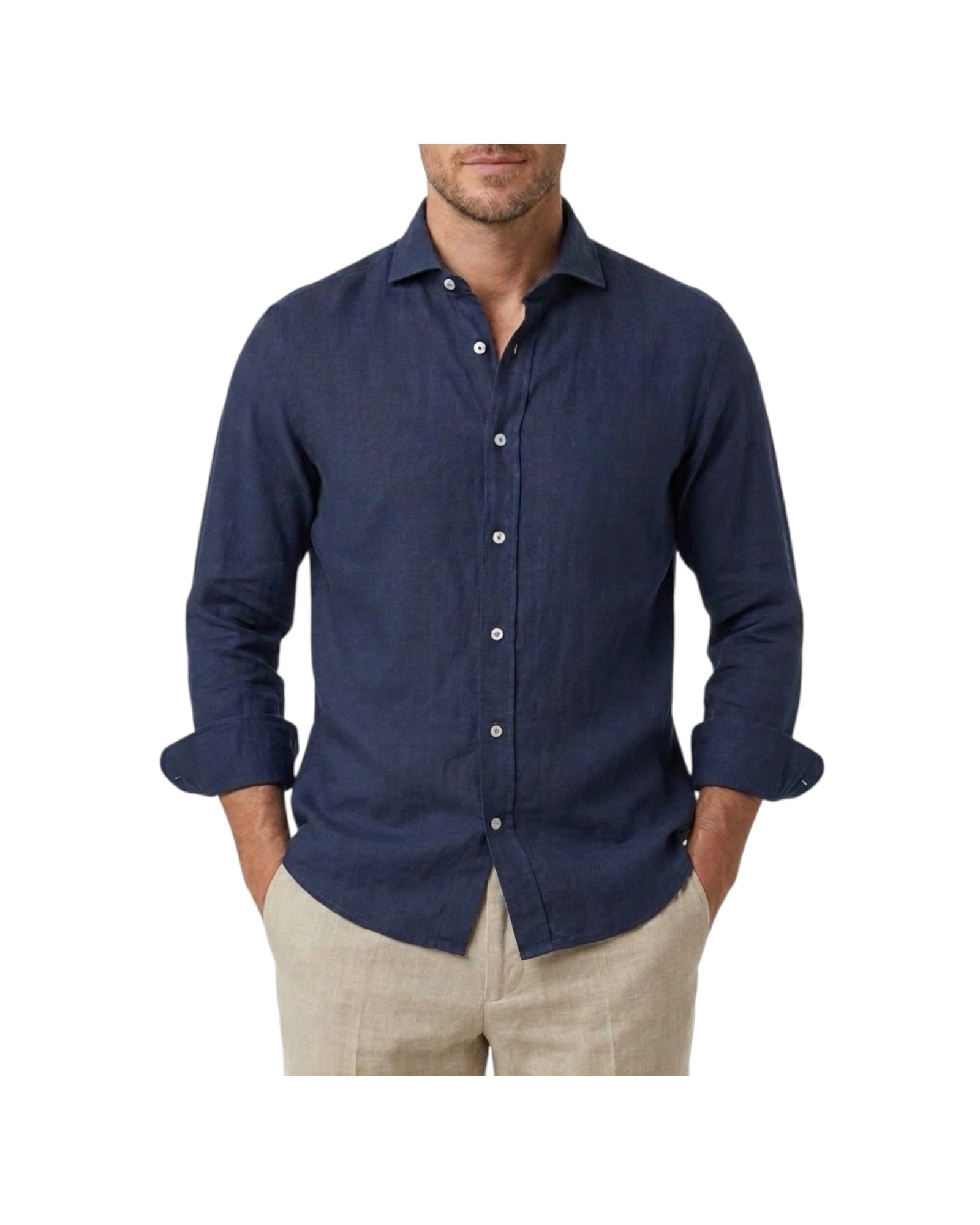 Camicia Simo uomo in lino Blu navy B050 23 BASTONCINO 