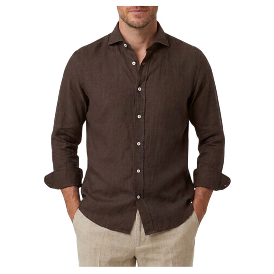 Camicia Simo uomo in lino Marrone B050 9 BASTONCINO 