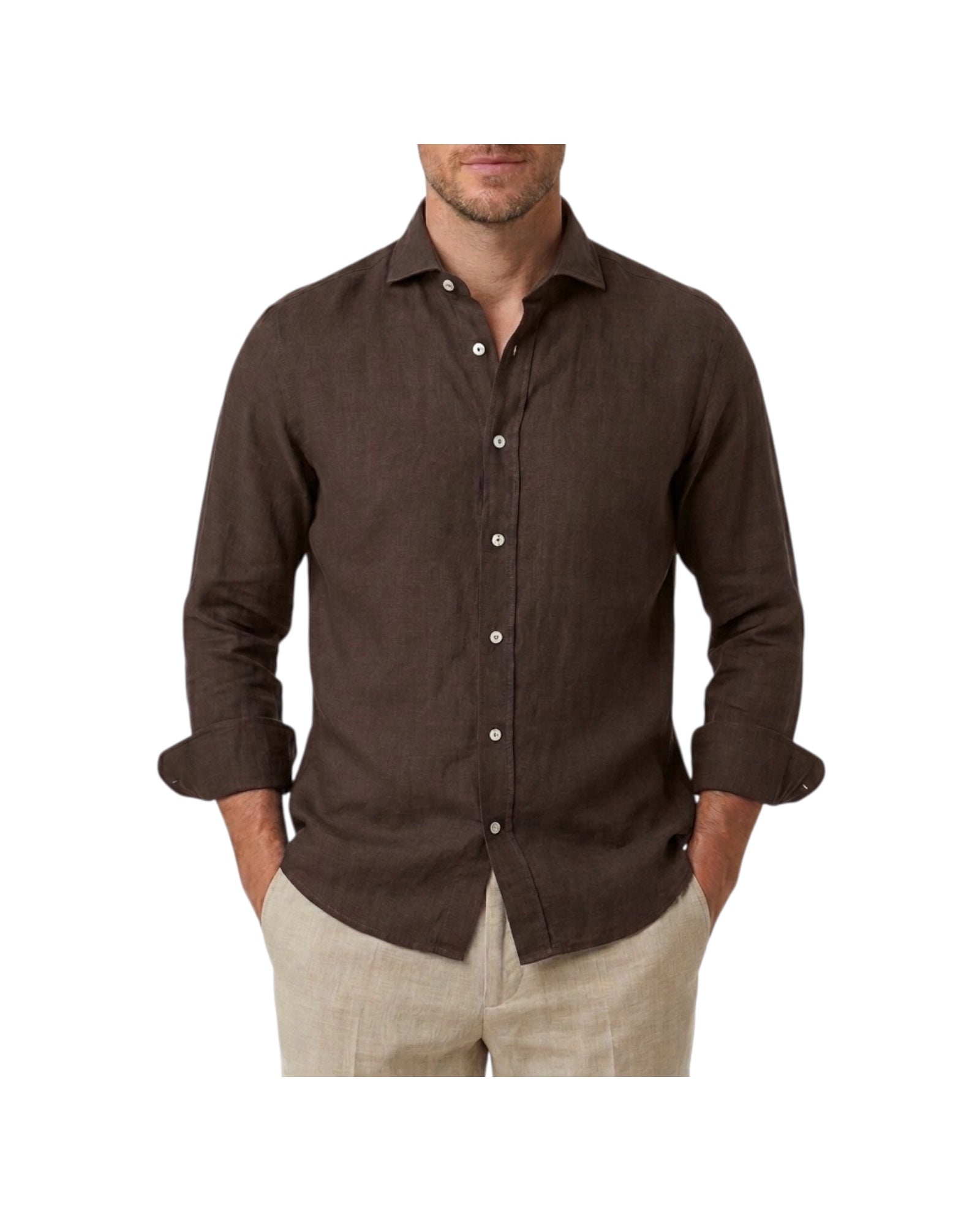 Camicia Simo uomo in lino Marrone B050 9 BASTONCINO 