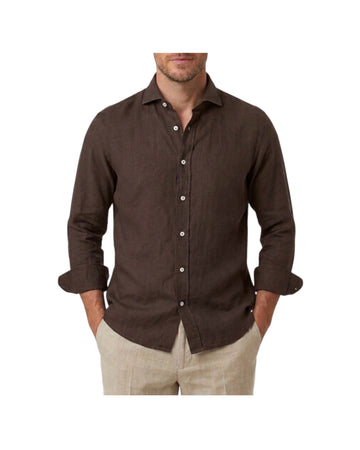 Camicia Simo uomo in lino Marrone B050 9 BASTONCINO 