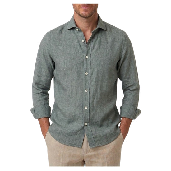 Camicia Uomo in lino Verde B4718 9 BASTONCINO 