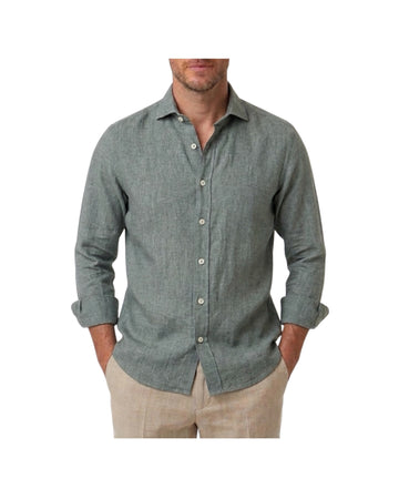 Camicia Uomo in lino Verde B4718 9 BASTONCINO 