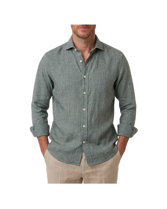 Camicia Uomo in lino Verde B4718 9 BASTONCINO 