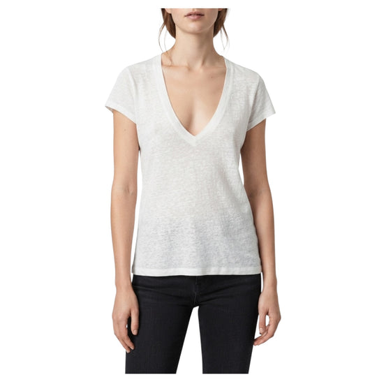 T-shirt in lino con scollo a V ILE OPTICAL WHITE CHS 