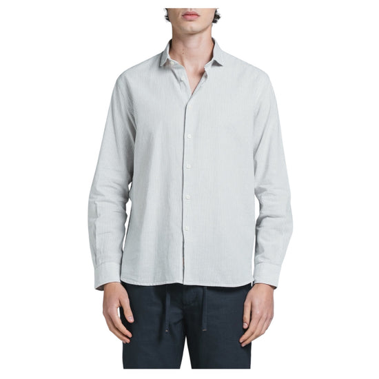 Camicia in misto lino a righe Grey RILEY065 LNC254 IMPURE 