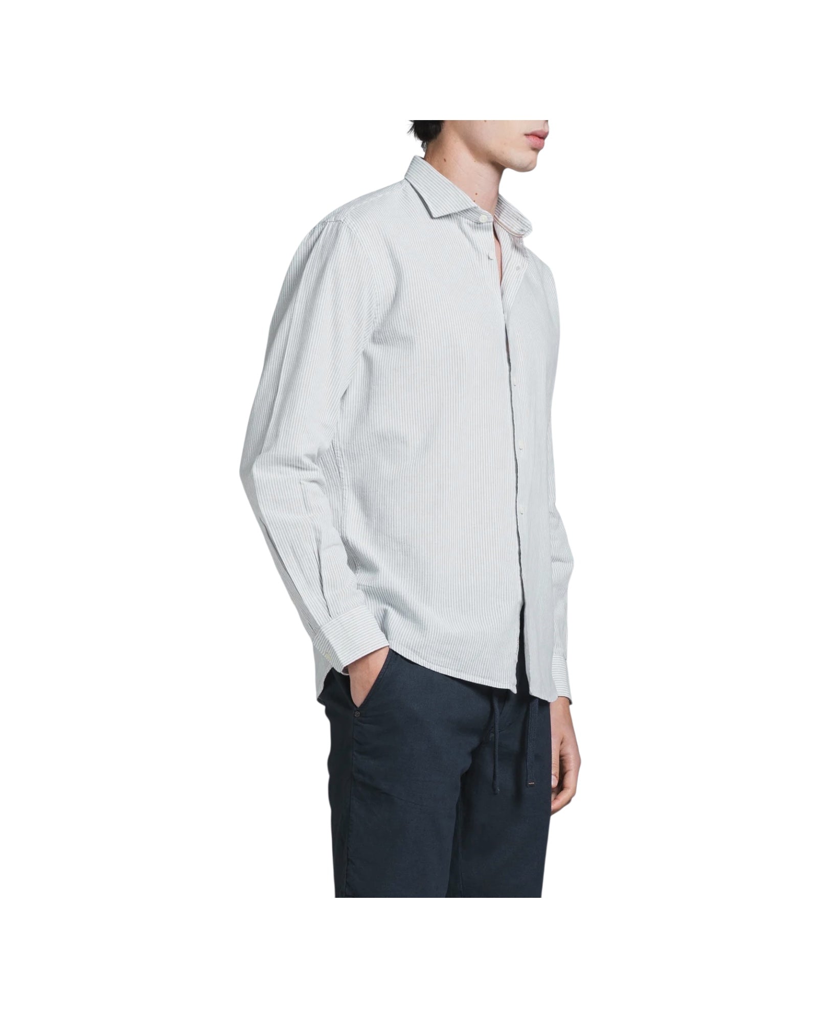 Camicia in misto lino a righe Grey RILEY065 LNC254 IMPURE 