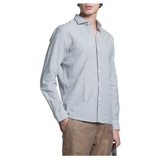 Camicia in misto lino a righe Navy RILEY065 LNCC63 IMPURE 
