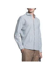 Camicia in misto lino a righe Navy