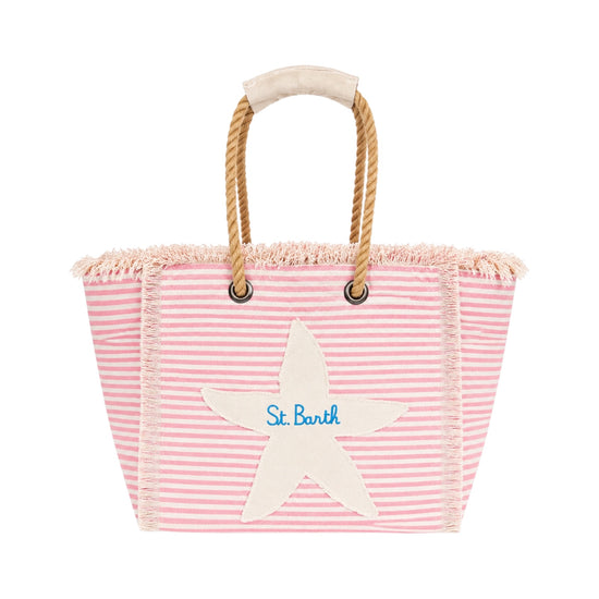 Beach Bag patch a righe rosa BEA0003 09404L MC2 SAINT BARTH 