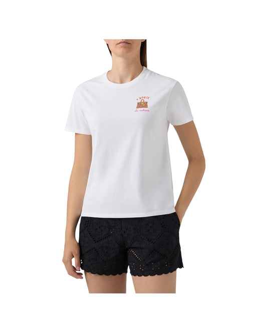 T-Shirt bianca con ricamo Più borse che occhiaie EMI0001 08579L MC2 SAINT BARTH 