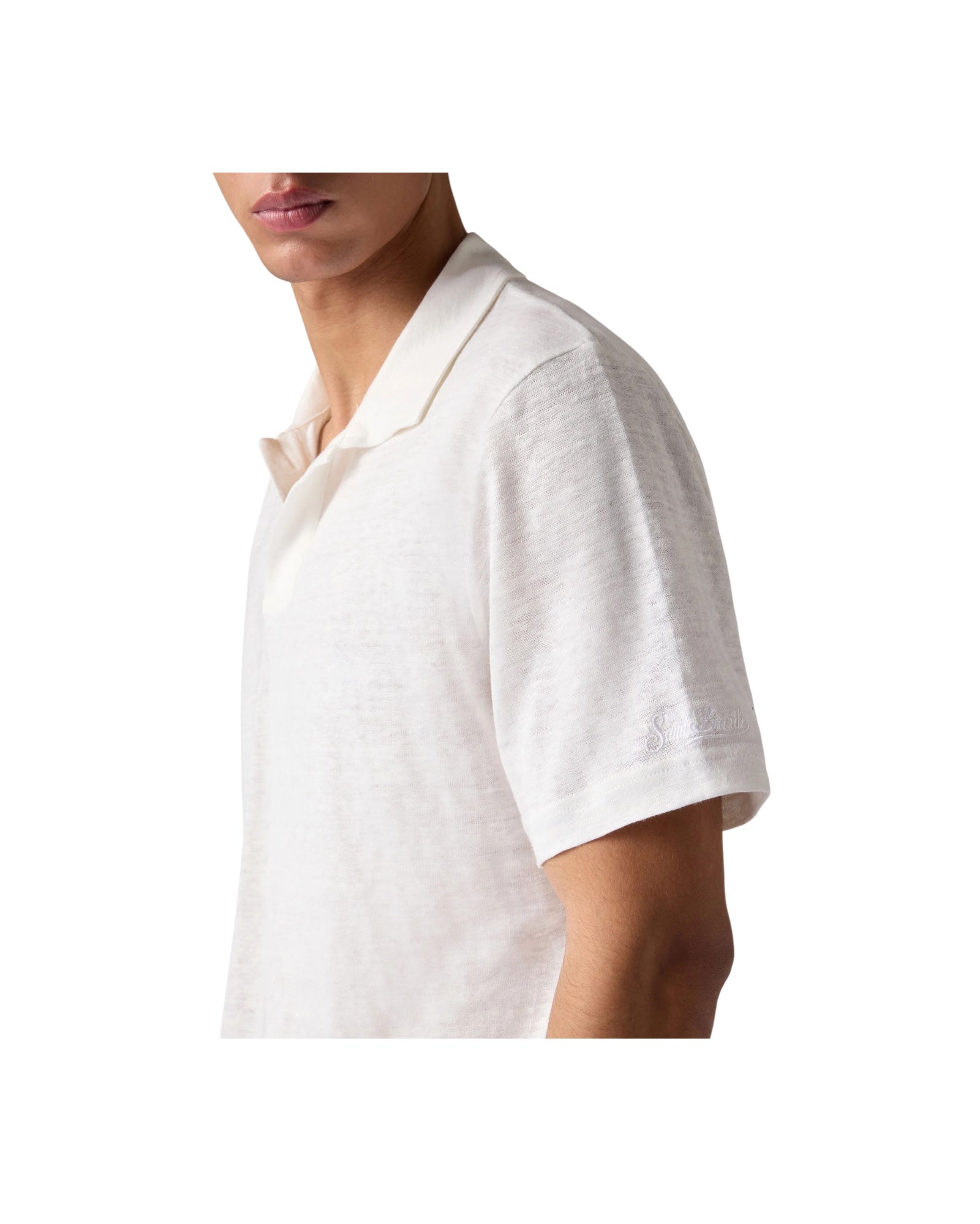 Polo in puro lino Bianco FRS0001 01138L MC2 SAINT BARTH 