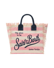 Borsa Vanity in canvas a righe Rosa
