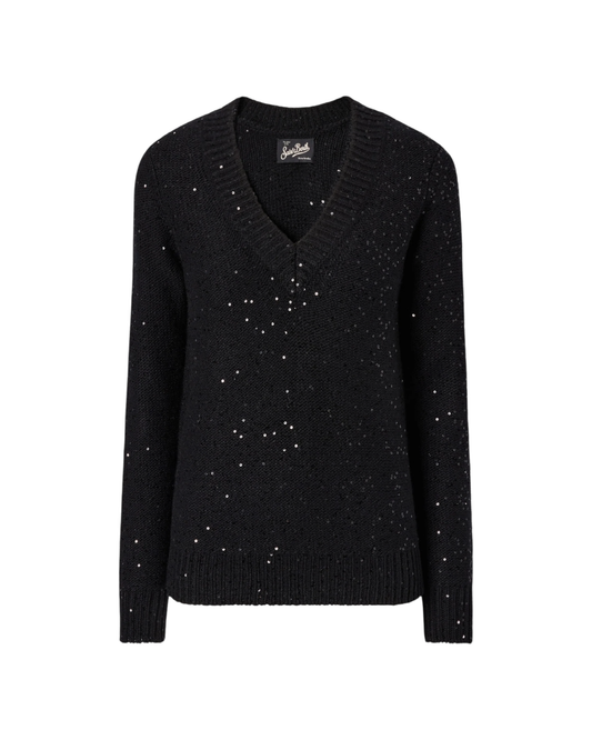 Maglione Eleara nero con pailettes ELA0001 00037I MC2 SAINT BARTH 