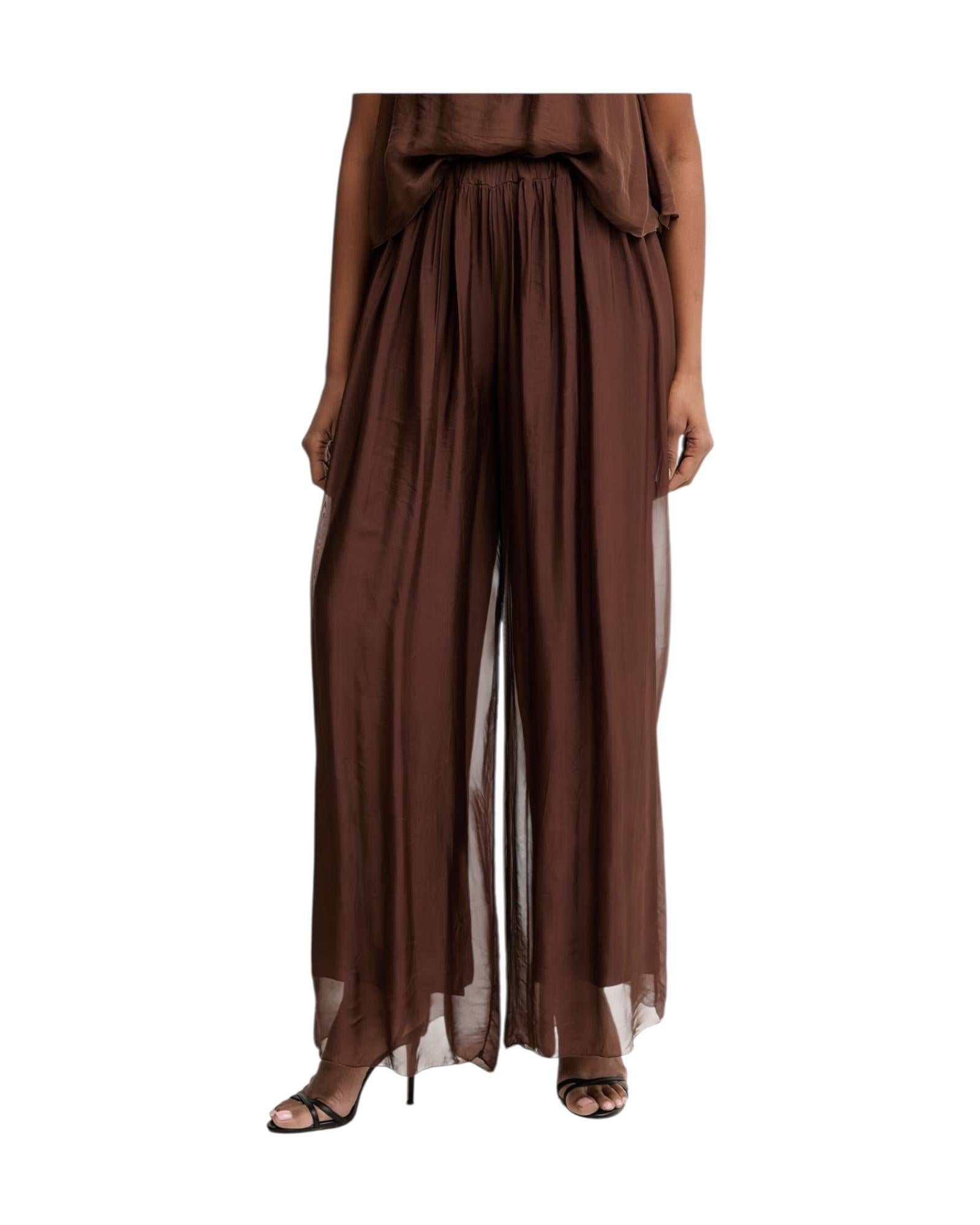 Pantalone ampio in misto seta Cioccolato PCH Q007 232 HAVEONE 