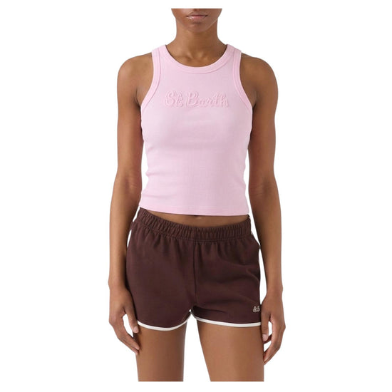 Canottiera a costine Rosa con Patch logo AAD002 08653L MC2 SAINT BARTH 
