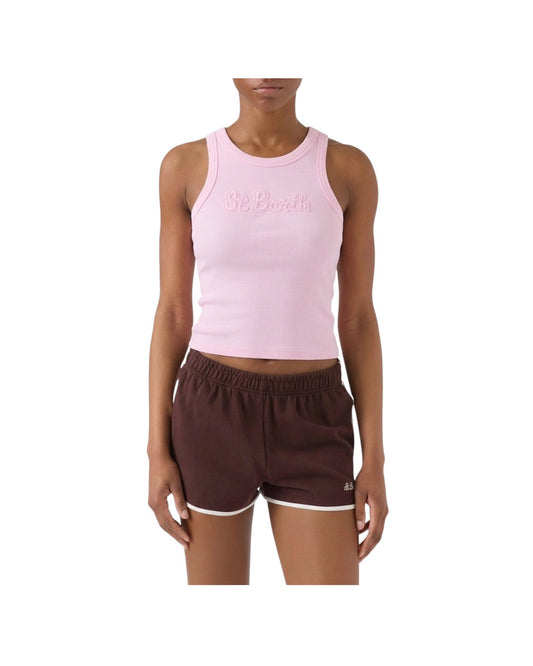 Canottiera a costine Rosa con Patch logo AAD002 08653L MC2 SAINT BARTH 
