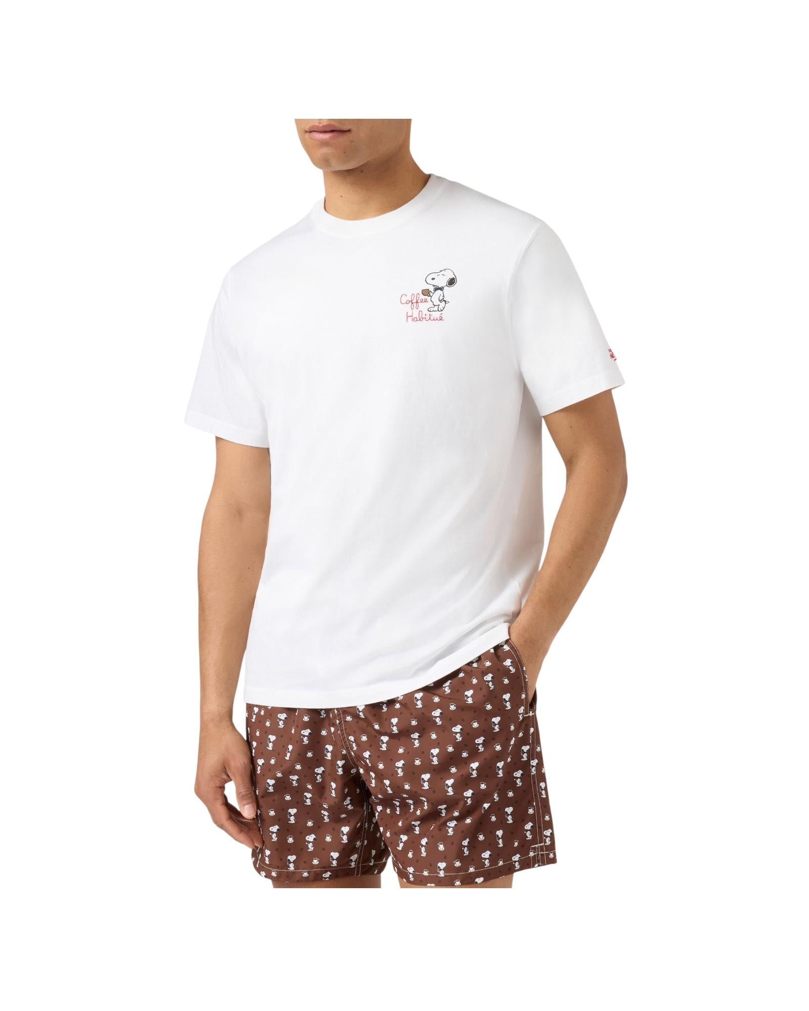 T-shirt bianca con ricamo Coffee Habituè POT0001 01623L MC2 SAINT BARTH 