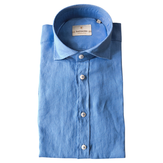 Camicia Simo uomo in lino Azzurro B050 4 BASTONCINO 