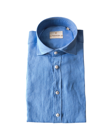 Camicia Simo uomo in lino Azzurro B050 4 BASTONCINO 