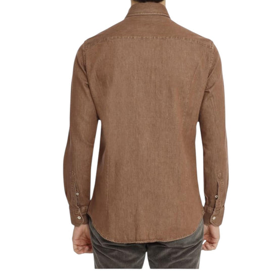 Camicia uomo in cotone Denim Marrone B4429 DENIM MORO BASTONCINO 