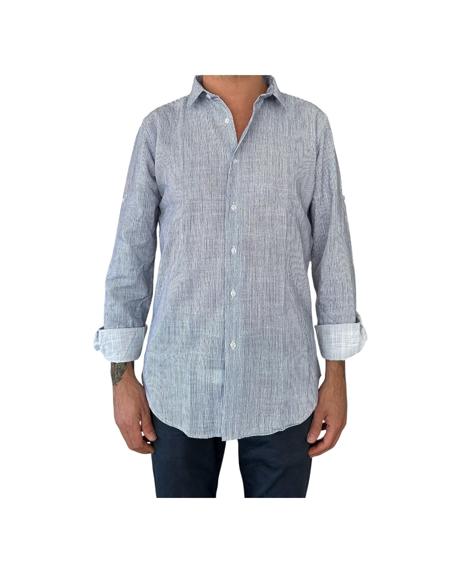 Camicia Uomo misto lino righe bianco blu CAMICIE COTONE LINO RIGHE BIANCO BLU RE.VI.VAL 
