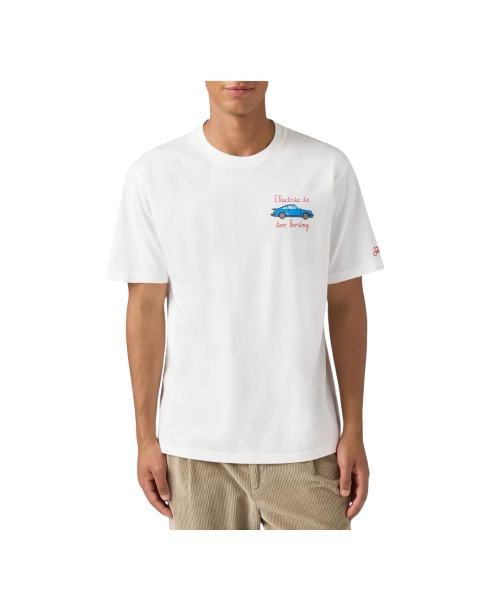 T-shirt in cotone con ricamo Macchina electric is too boring ARN0001 01023I MC2 SAINT BARTH 