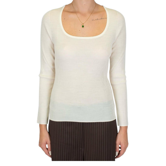 Maglia scollo madonna in lana merino Panna MTA P103 030 haveone 
