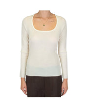Maglia scollo madonna in lana merino Panna