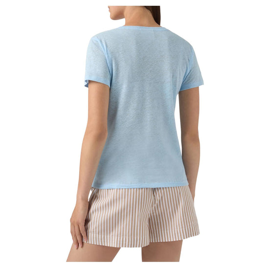 T-shirt in lino Celeste con logo ricamato ELOI001 08679L MC2 SAINT BARTH 