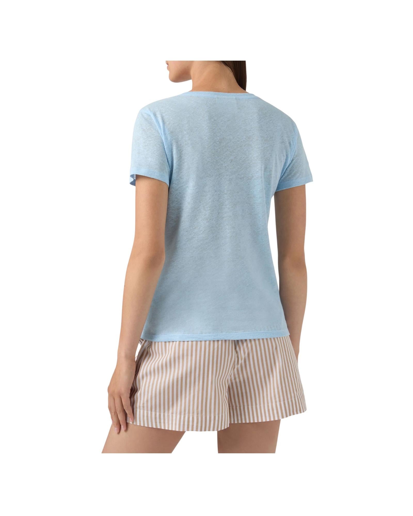 T-shirt in lino Celeste con logo ricamato ELOI001 08679L MC2 SAINT BARTH 