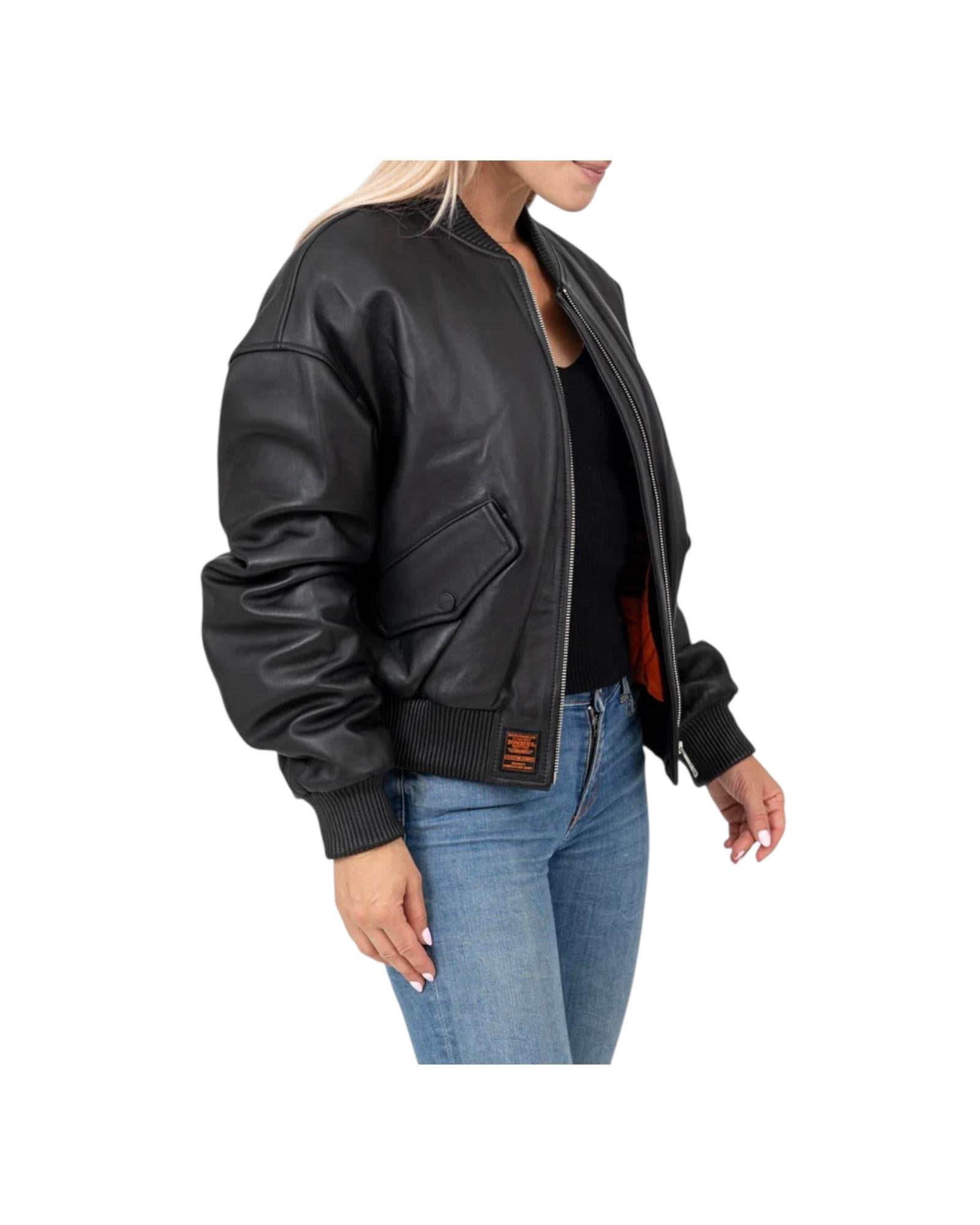 Giacca in pelle Naomi Black BWNAOMIF5 BLACK BOMBERS ORIGINAL 