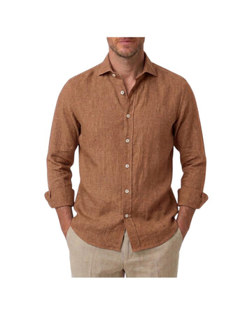 Camicia Uomo in lino Marrone B4718 4 BASTONCINO 