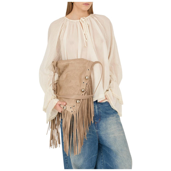 Borsa scamosciata con frange Taupe A39P1125 TAUPE SOUVENIR 