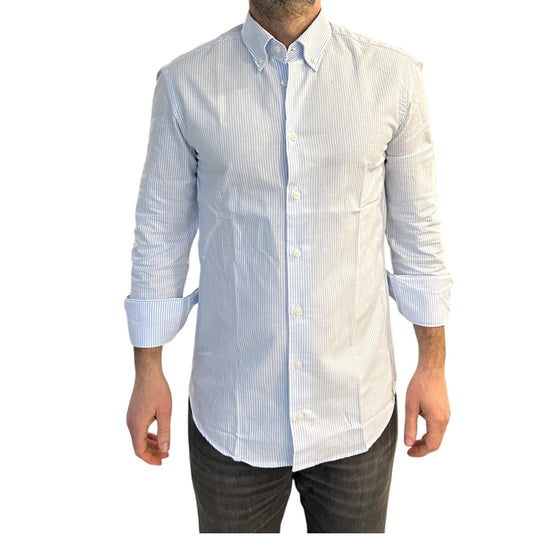 Camicia Uomo Oxford a righe bianco e celeste B4786 1 BASTONCINO 
