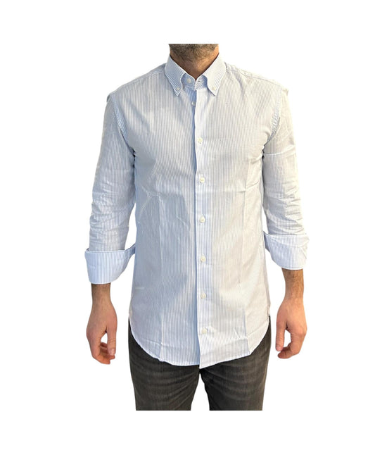 Camicia Uomo Oxford a righe bianco e celeste B4786 1 BASTONCINO 