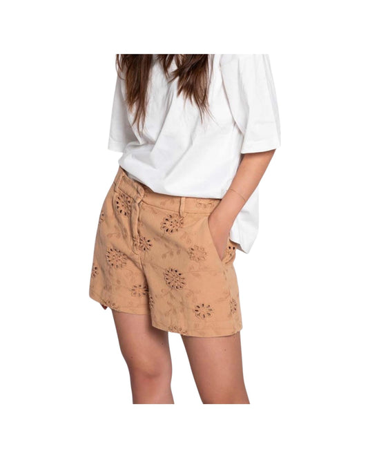 Short in cotone con ricami beige 26SD63 217 BEIGE WHITESAND 