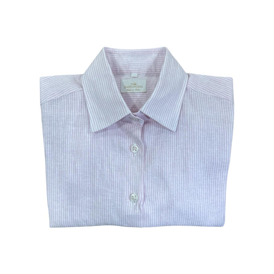 Camicia Donna misto lino righe bianco rosa D1114 4 BASTONCINO 