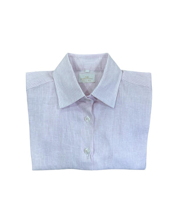 Camicia Donna misto lino righe bianco rosa D1114 4 BASTONCINO 