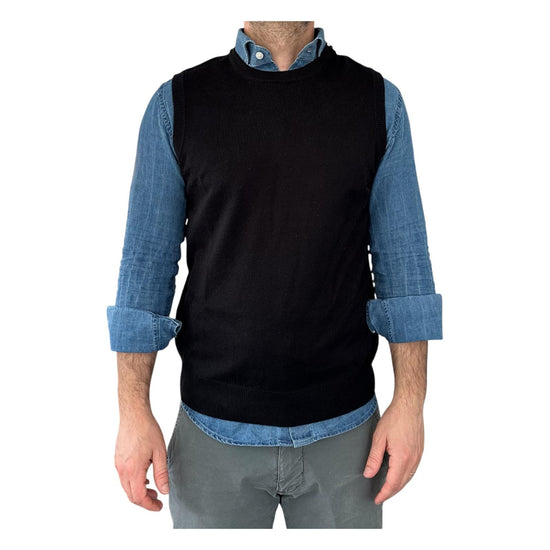 Gilet girocollo tinta unita nero 00122540M 100 MONTECHIARO 