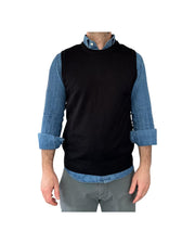 Solid color black crew neck vest