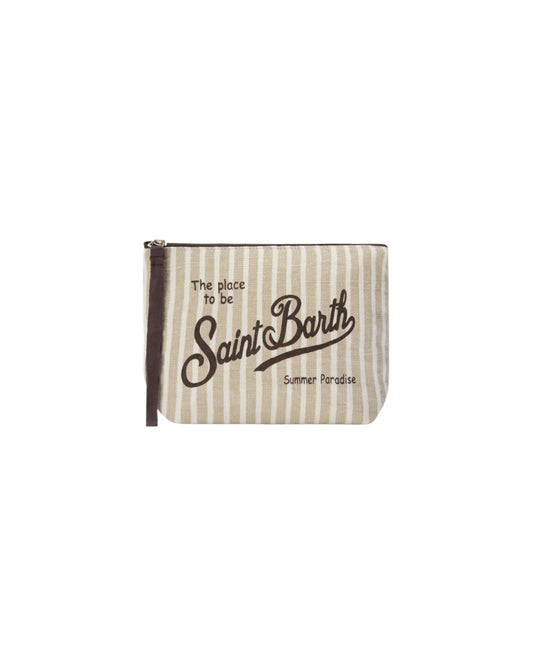 Pochette Aline in lino a righe beige ALI0004 00433L MC2 SAINT BARTH 