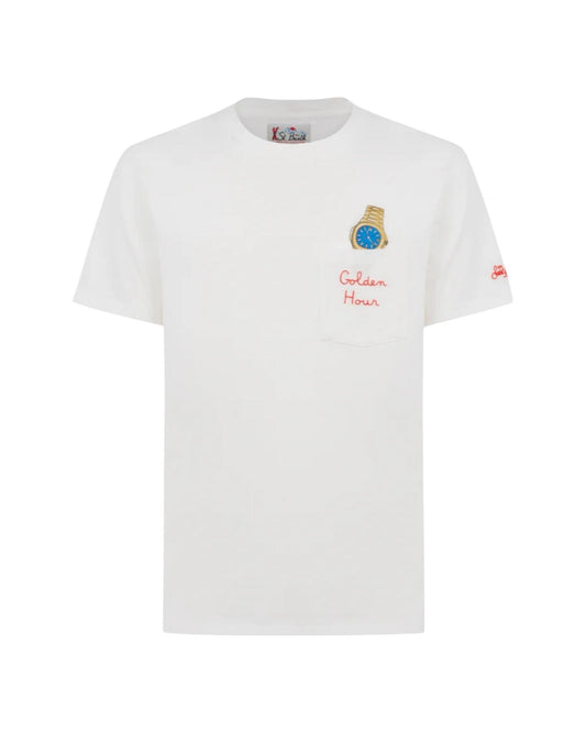 T-shirt in cotone con stampa e ricamo AUS0001 02516H MC2 SAINT BARTH 