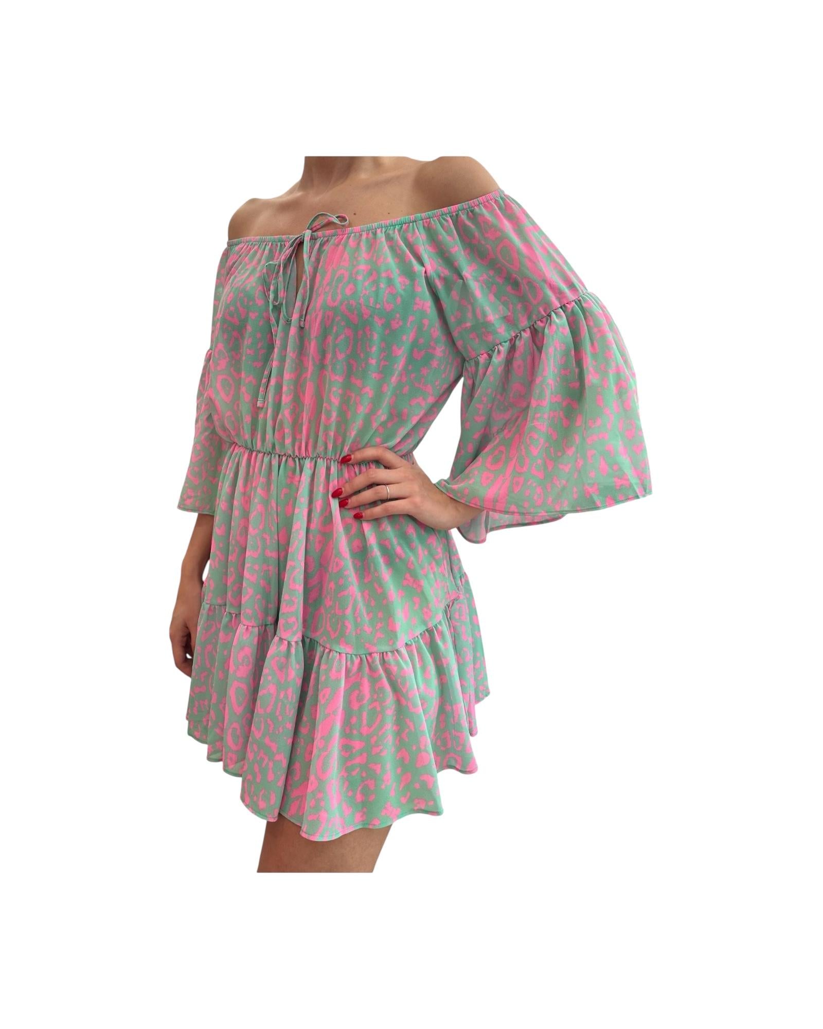 Vestito corto con volant Rosa e Celeste FK24-1368X02 UNICA F**K 