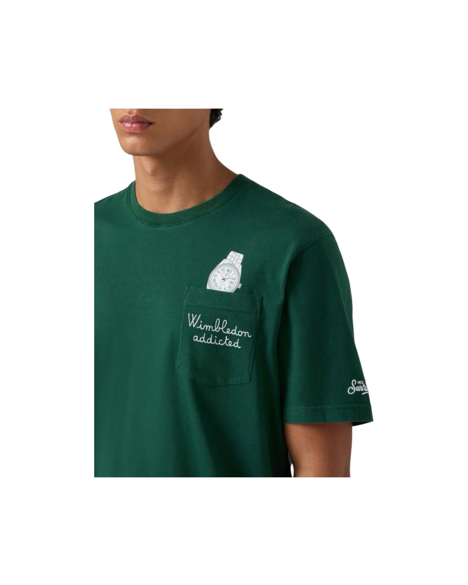 T-shirt in cotone con ricamo Wimbledon addicted Verde CONR0001 02949I MC2 SAINT BARTH 