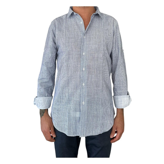 Camicia Uomo misto lino righe bianco blu CAMICIE COTONE LINO RIGHE BIANCO BLU RE.VI.VAL 