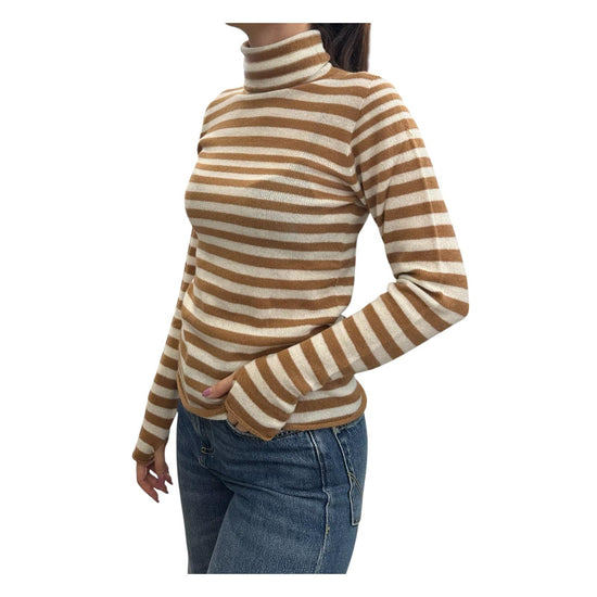 Maglia dolcevita in cashmere righe Biscotto-latte 85891 506 RETOIS 
