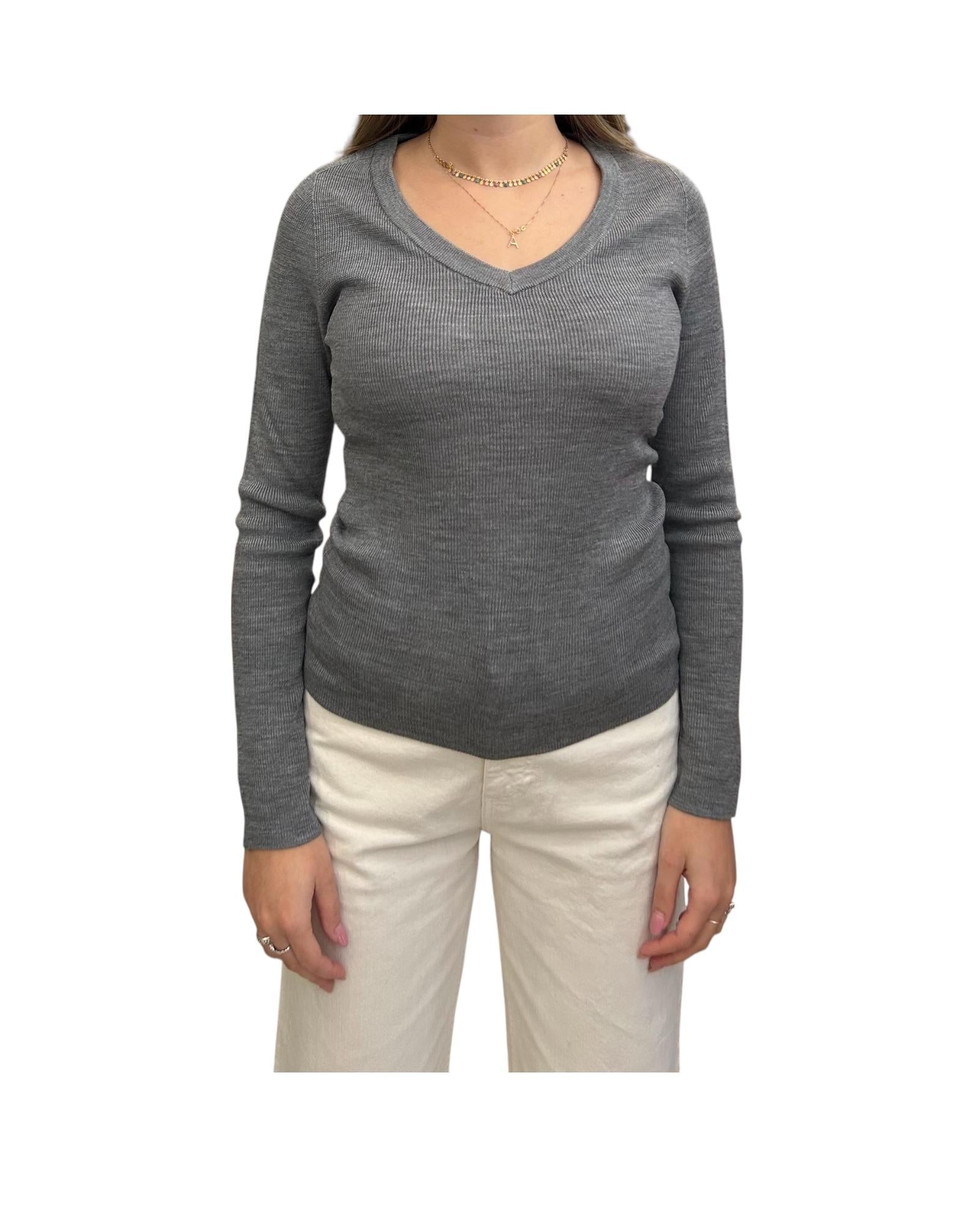 Maglia scollo a V in lana merino Grigio MTA P102 065 haveone