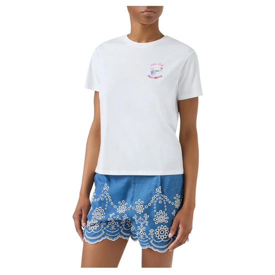 T-shirt Bianca con ricamo Una vita equilibrata EMI0001 09774L MC2 SAINT BARTH 