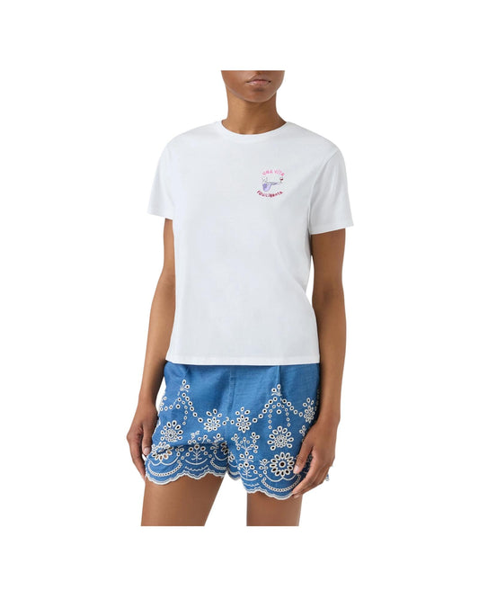 T-shirt Bianca con ricamo Una vita equilibrata EMI0001 09774L MC2 SAINT BARTH 